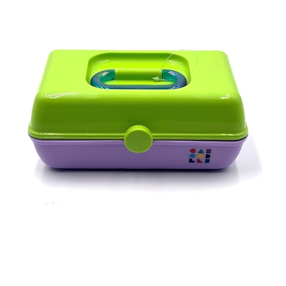 Caboodles Pretty In Petite Mini Makeup Case Green Purple Mirror Swivel Trays